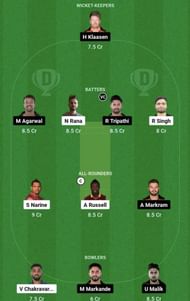 KKR vs SRH Dream11 Prediction Team, Head To Head League